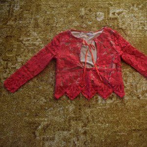 FOR LOVE AND LEMONS XS Red Lace Floral Crop Top Blouse